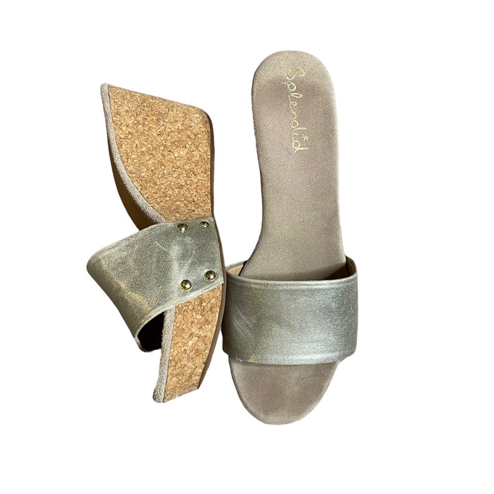 Splendid leather cork slides with gold tone stud detail gold size 9